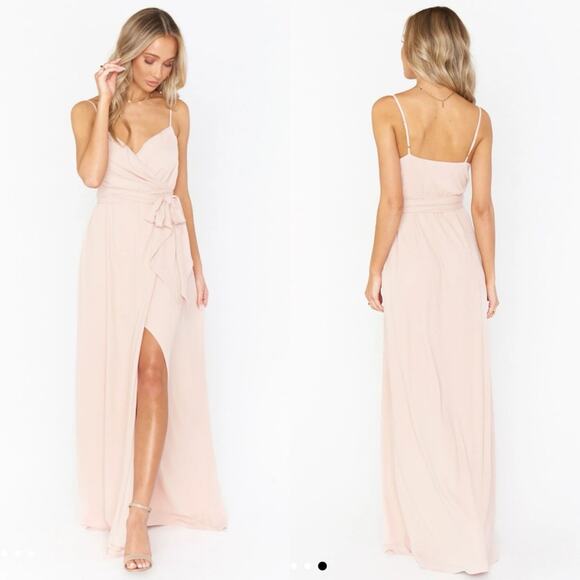 Show Me Your Mumu Liz Maxi Dress Strappy Wrap Dusty Blush Crisp Pink NWT M - Picture 1 of 7